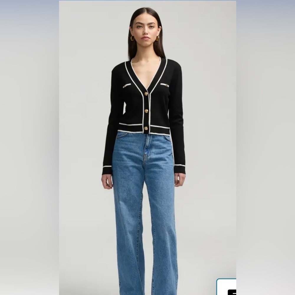 NVLT Black Cardigan with White Trim